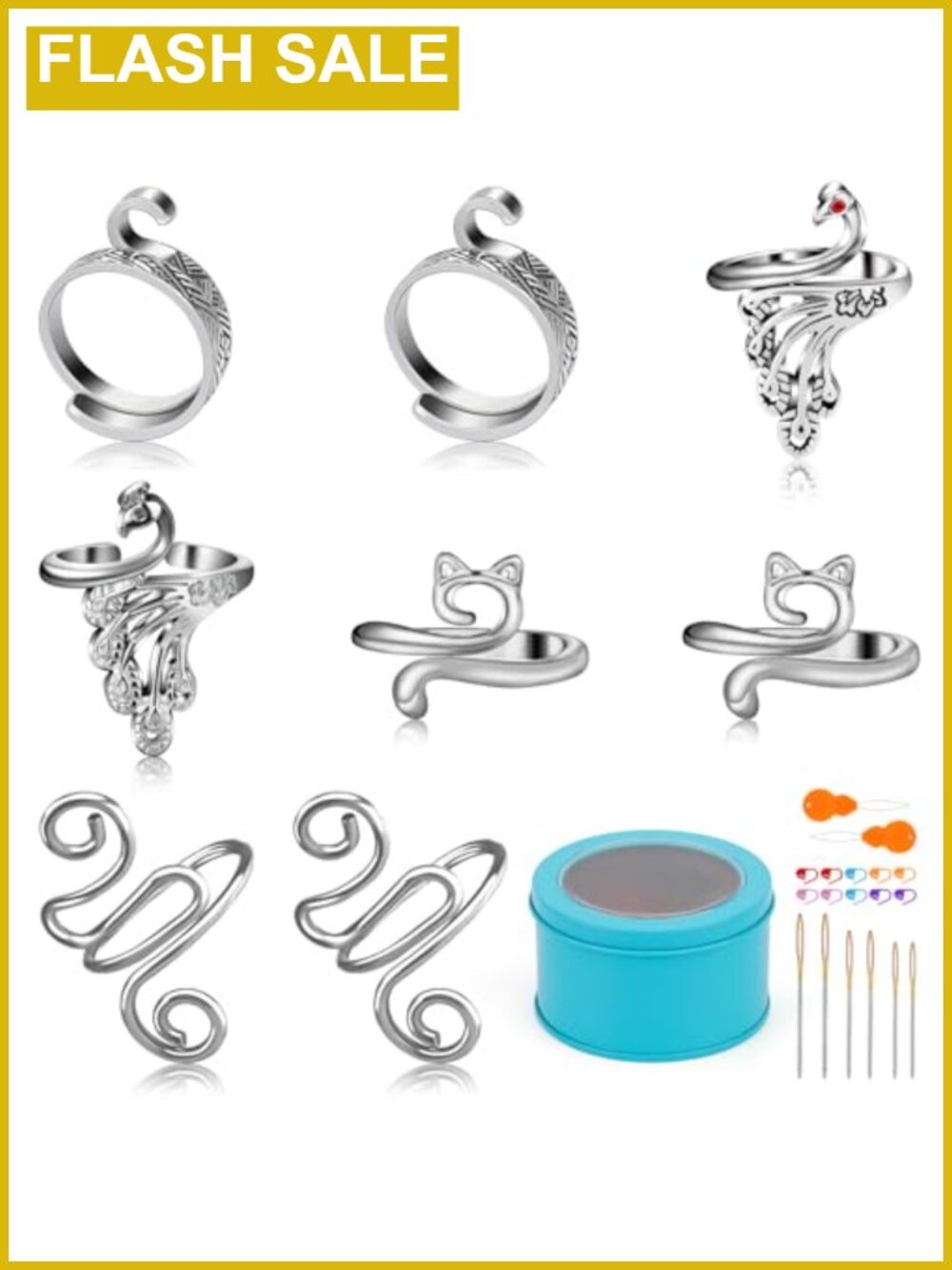 Adjustable Metal Crochet Tension Ring Set with Stitch Markers